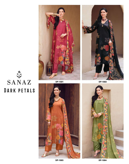 Sanaz Dark Petals Premium Viscose Muslin Dress Material - Amrah Wholesale
