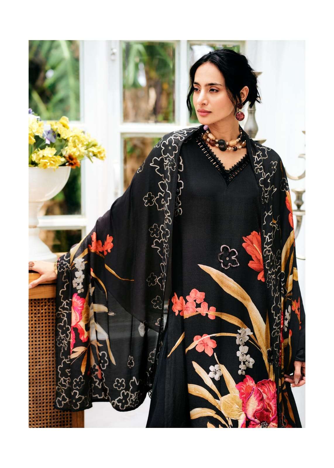 Sanaz Floral Affair Viscose Crape Dress Material