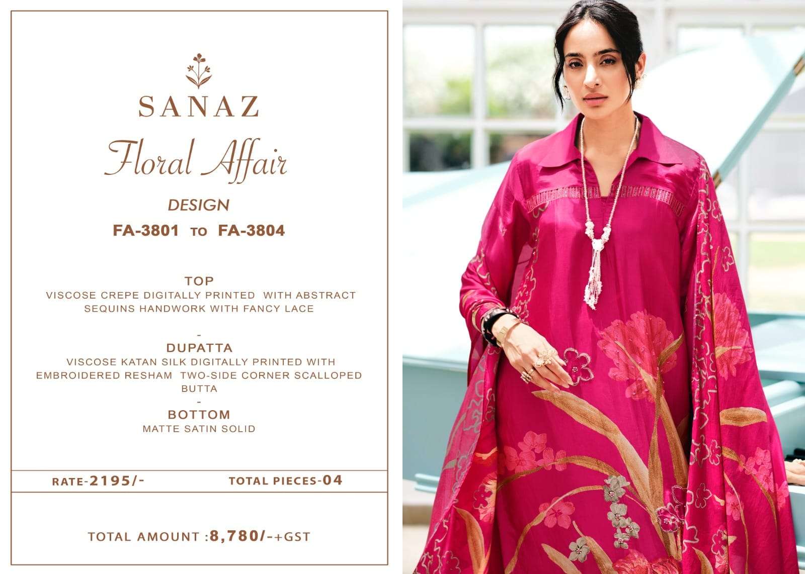 Sanaz Floral Affair Viscose Crape Dress Material