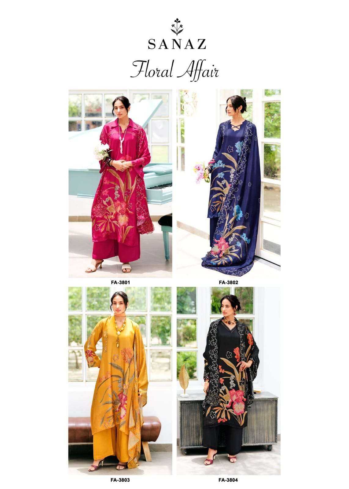 Sanaz Floral Affair Viscose Crape Dress Material