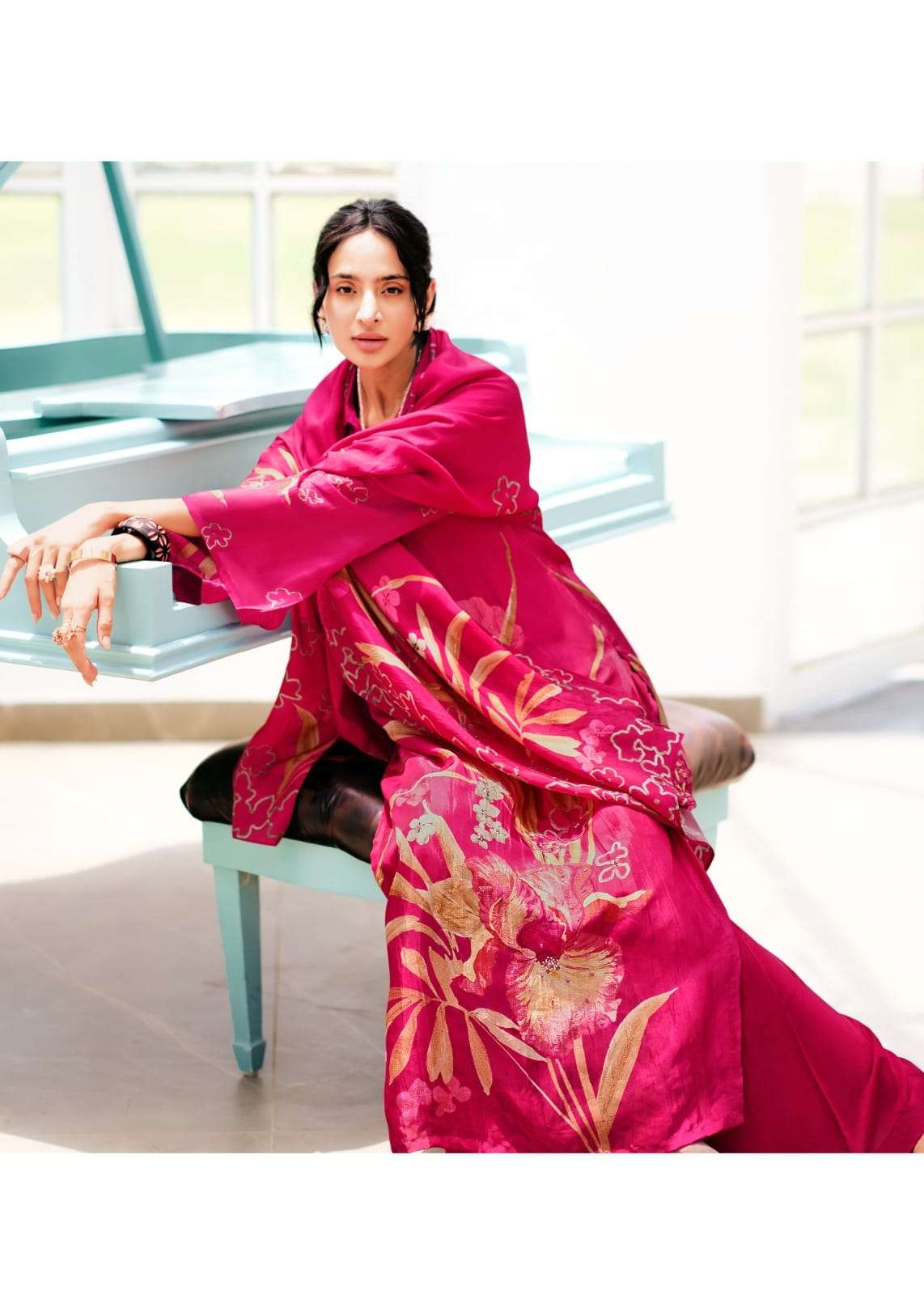 Sanaz Floral Affair Viscose Crape Dress Material