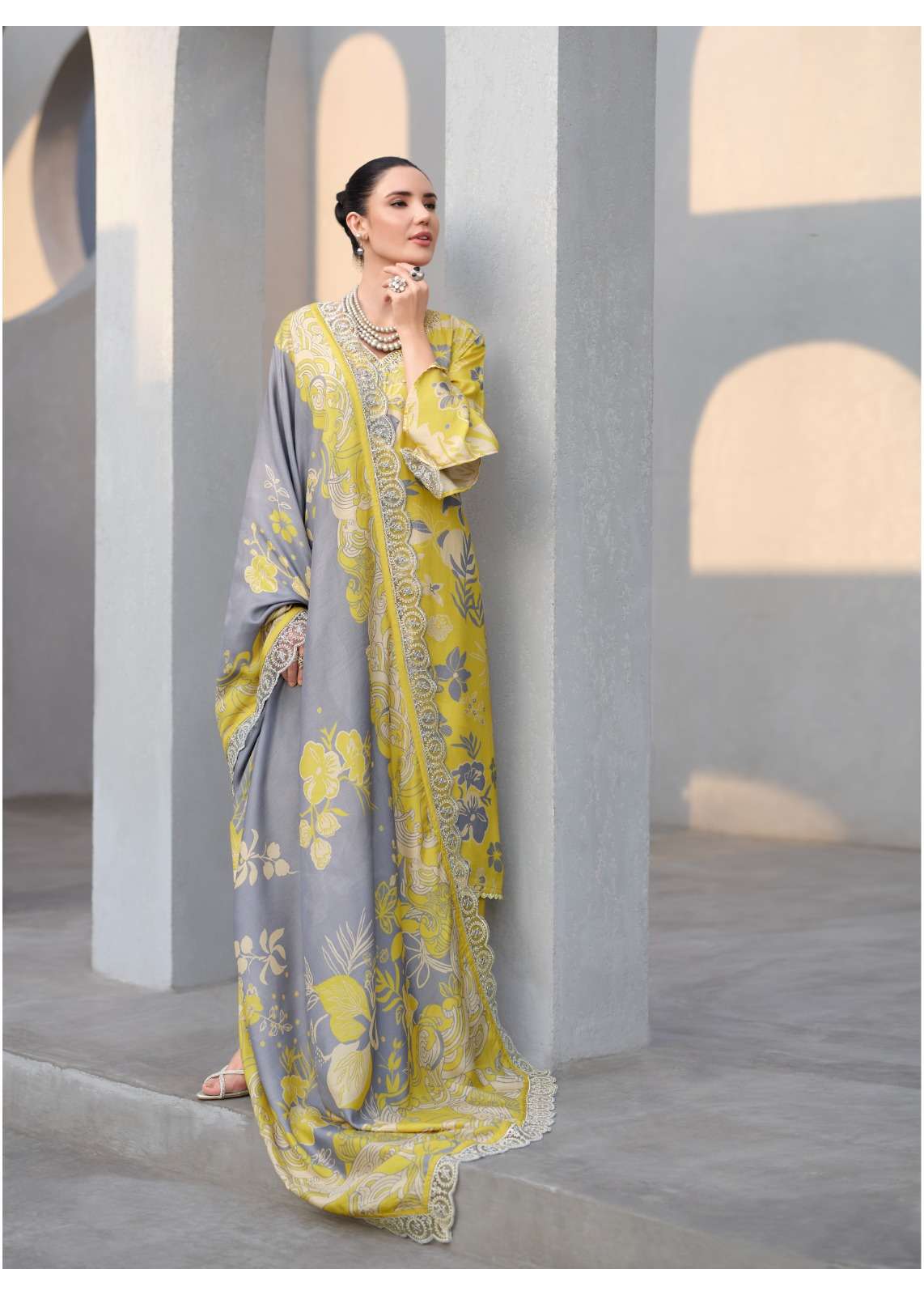 Sanaz Floral Art Viscose Muslin Pakistani Suit - Amrah Wholesale