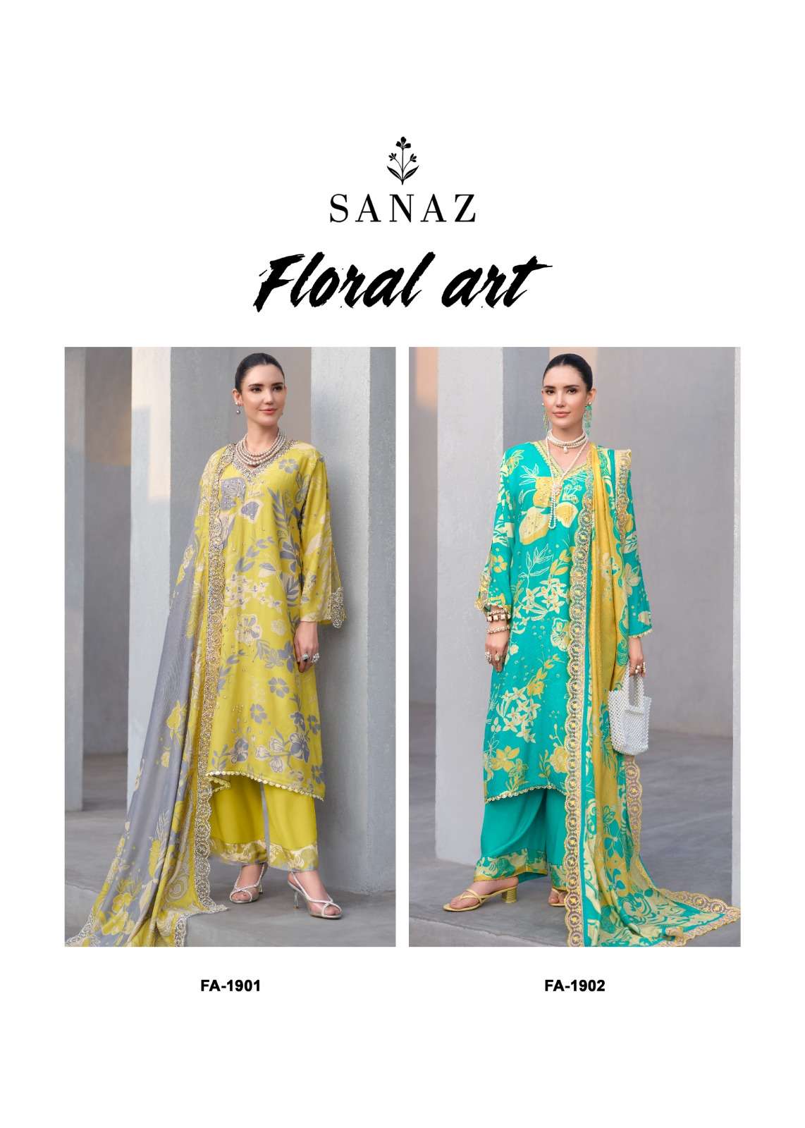 Sanaz Floral Art Viscose Muslin Pakistani Suit - Amrah Wholesale