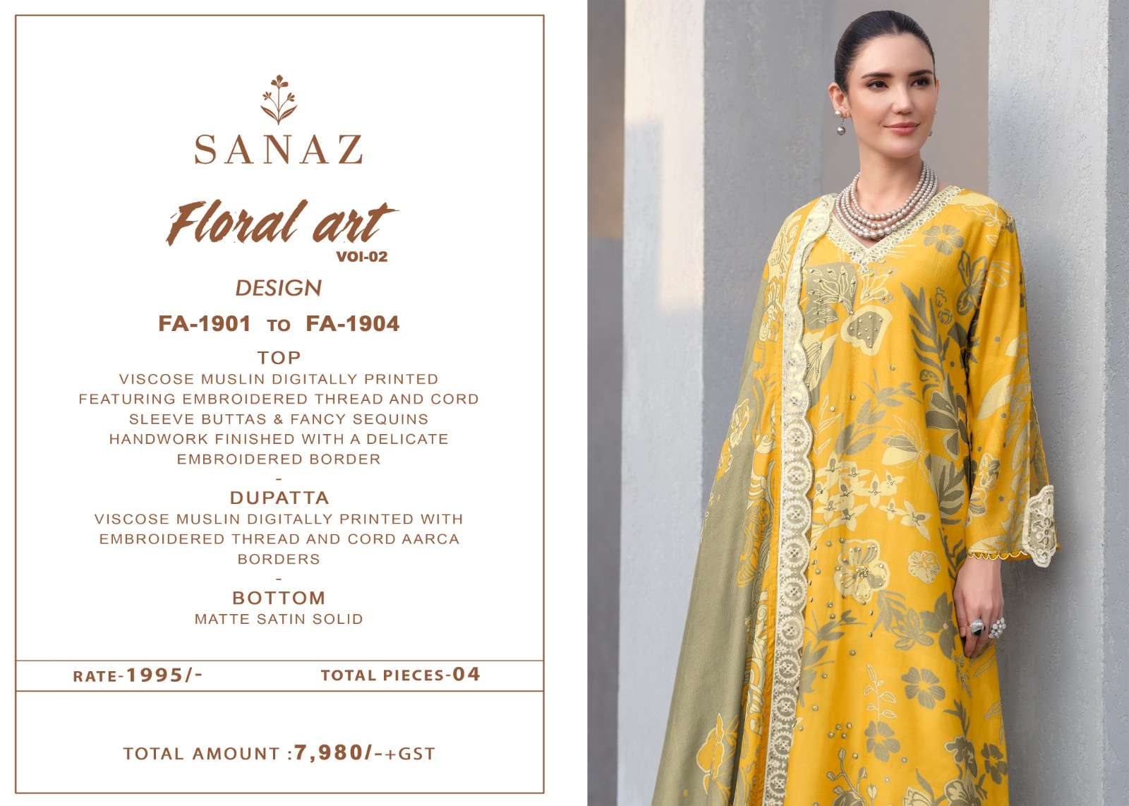 Sanaz Floral Art Vol 2 Viscose Muslin Dress Material