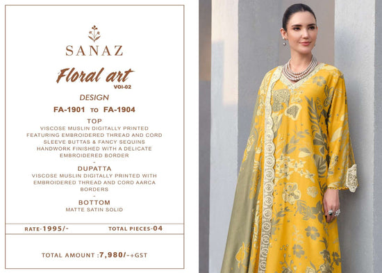 Sanaz Floral Art Vol 2 Viscose Muslin Dress Material