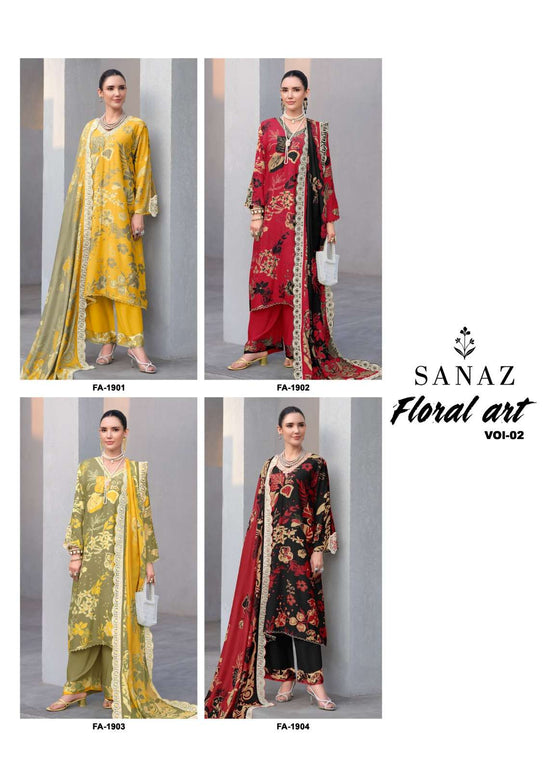 Sanaz Floral Art Vol 2 Viscose Muslin Dress Material