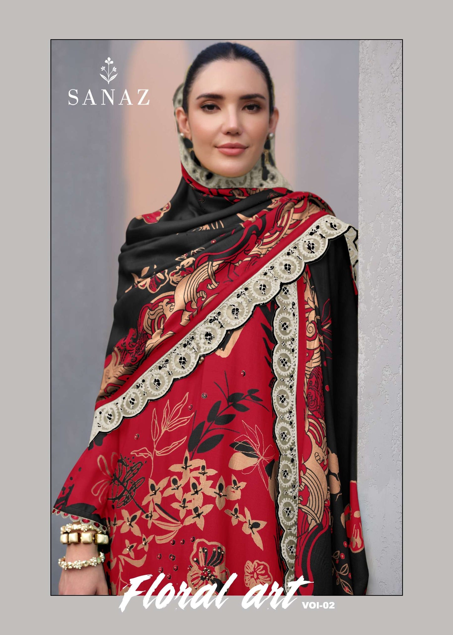 Sanaz Floral Art Vol 2 Viscose Muslin Dress Material