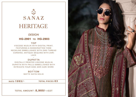 Sanaz Heritage Viscose Muslin Pakistani Suit - Amrah Wholesale