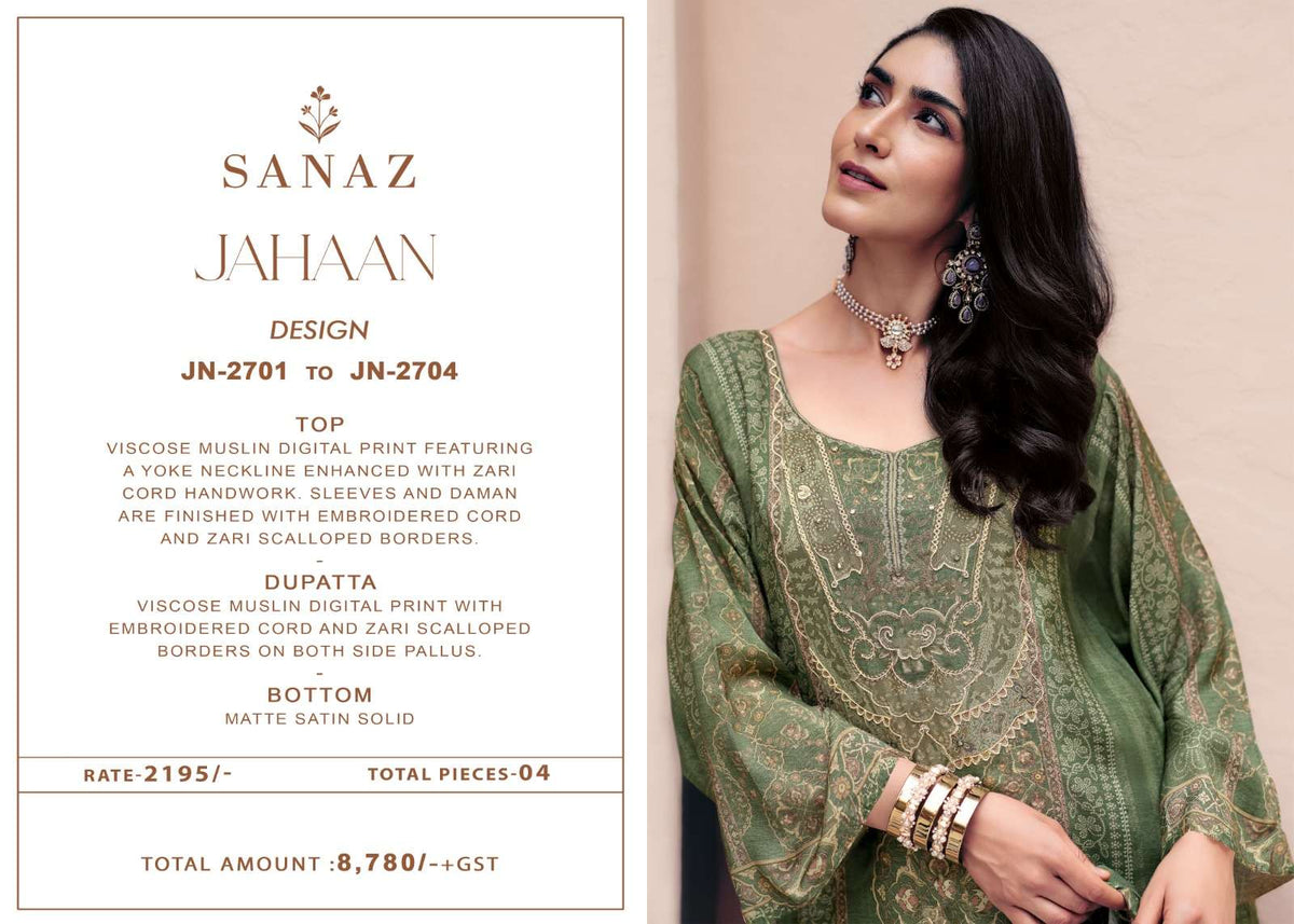 Sanaz Jahaan Viscose Muslin Designer Unstitched Dress Material