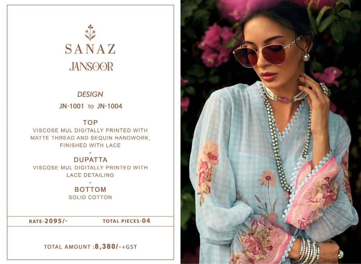 Sanaz Jansoor Viscose Mul Digital Printed Dress Material - Amrah Wholesale