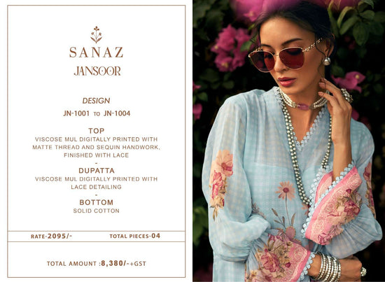 Sanaz Jansoor Viscose Mul Digital Printed Dress Material - Amrah Wholesale