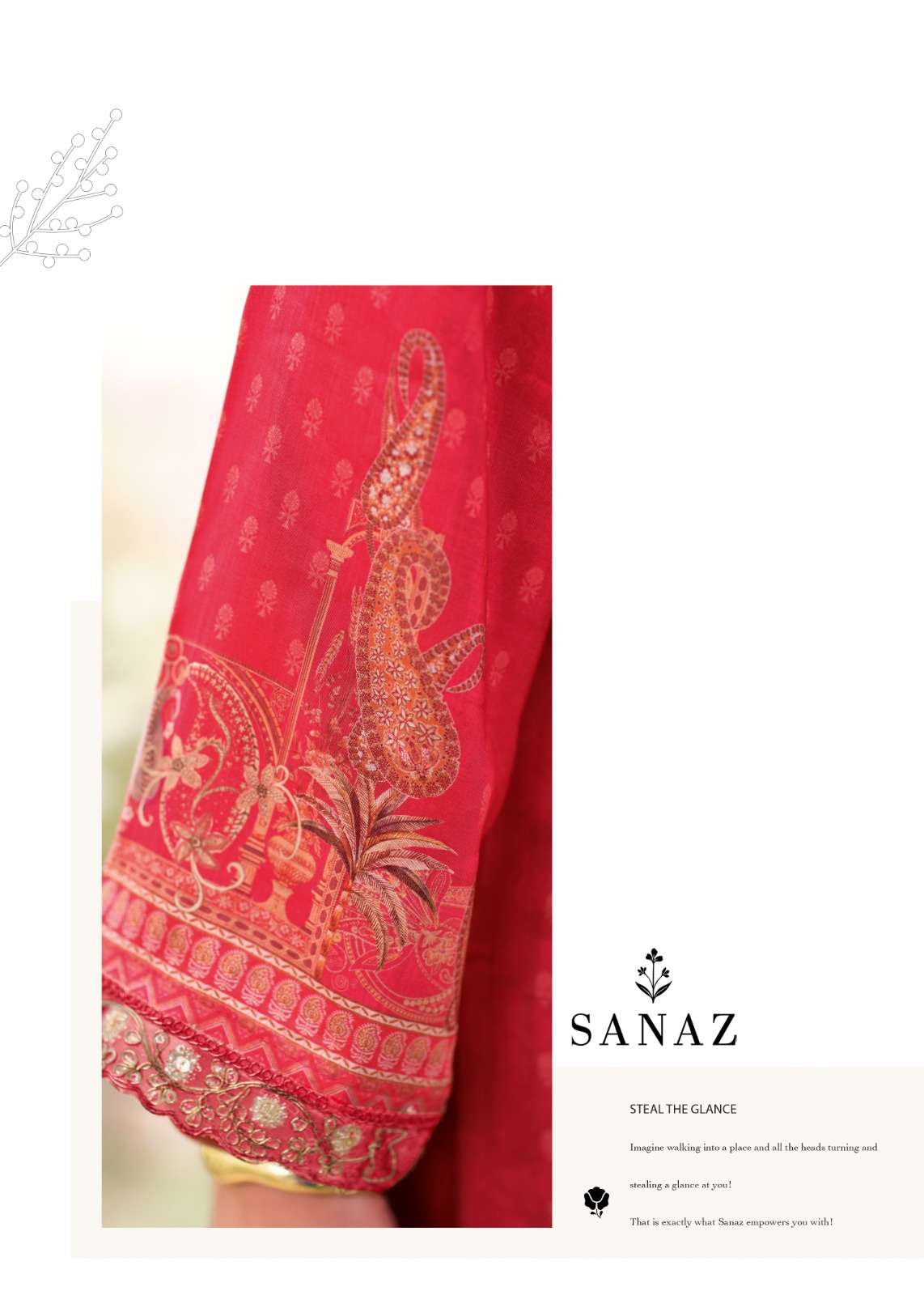Sanaz Mahira Viscose Muslin Embroidered Dress Material