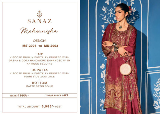Sanaz Mehrunisha Viscose Muslin Dress Material - Amrah Wholesale