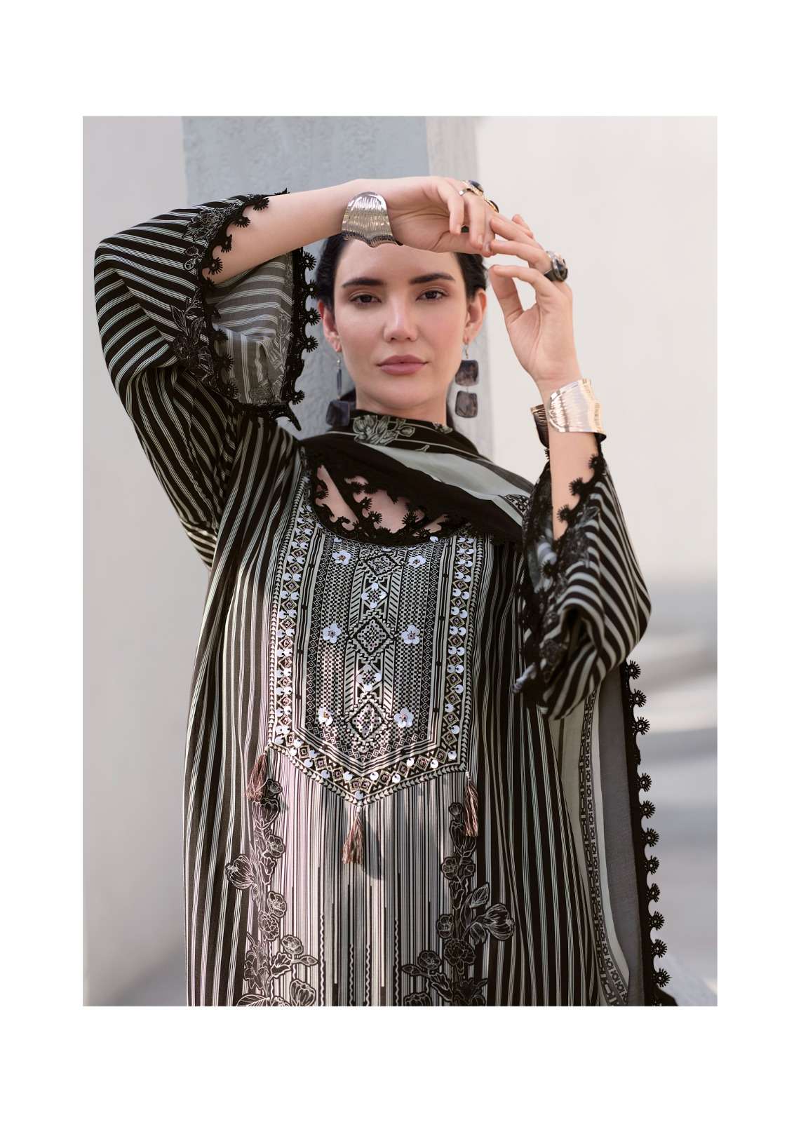 Sanaz Mono Line Viscose Muslin Dress Material - Amrah Wholesale