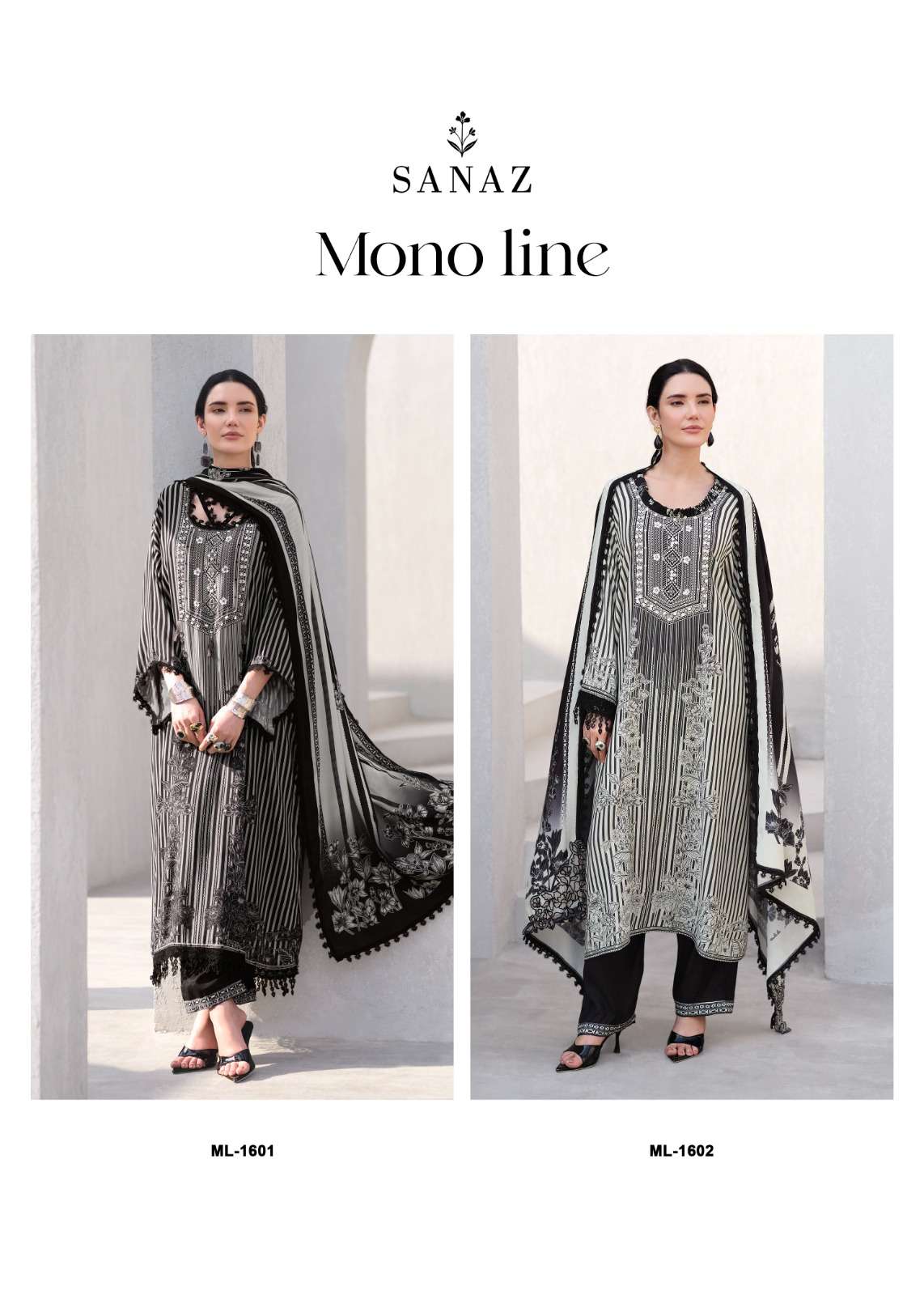 Sanaz Mono Line Viscose Muslin Dress Material - Amrah Wholesale
