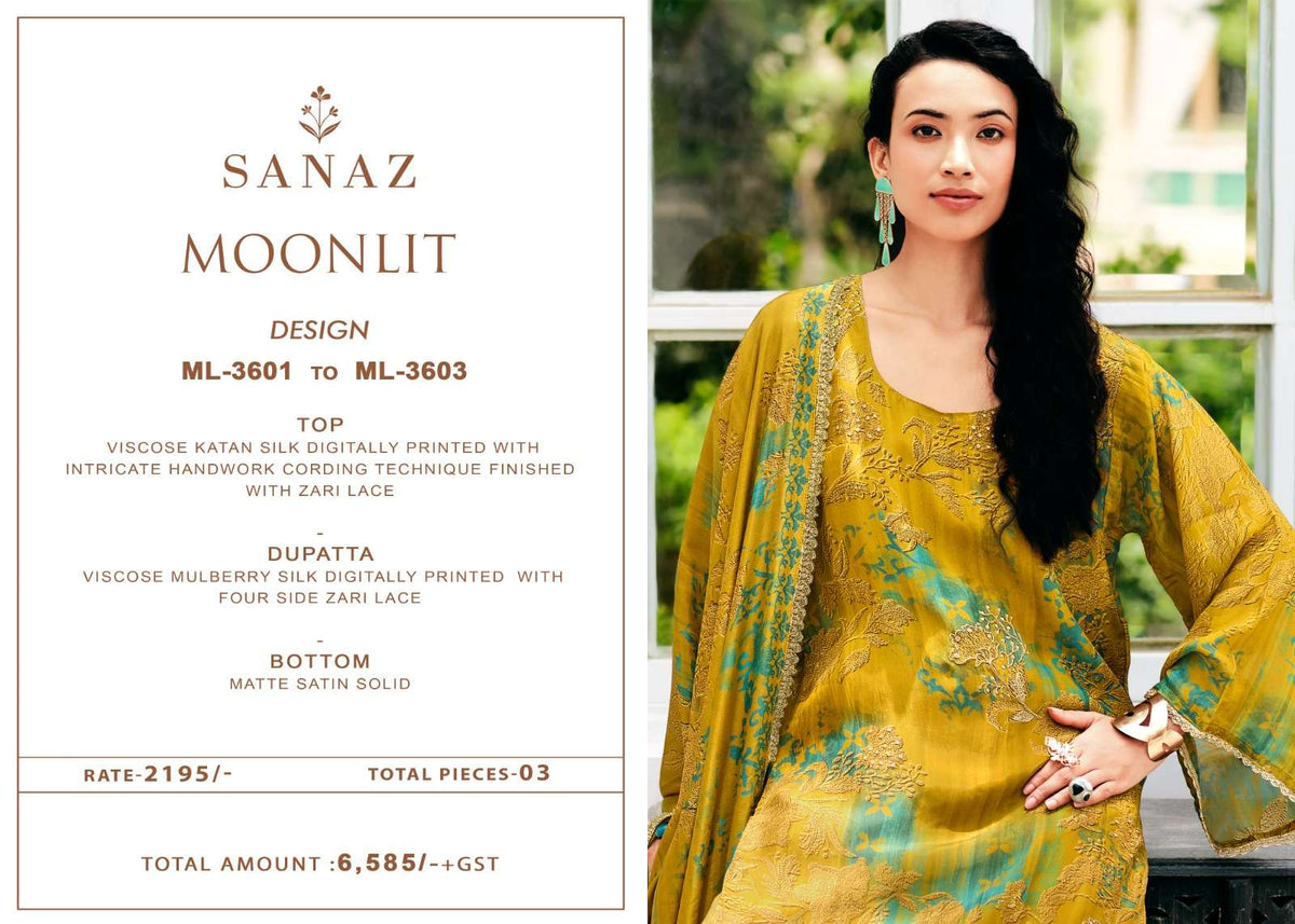 Sanaz Moonlit Viscose Katan Silk Dress Material - Amrah Wholesale