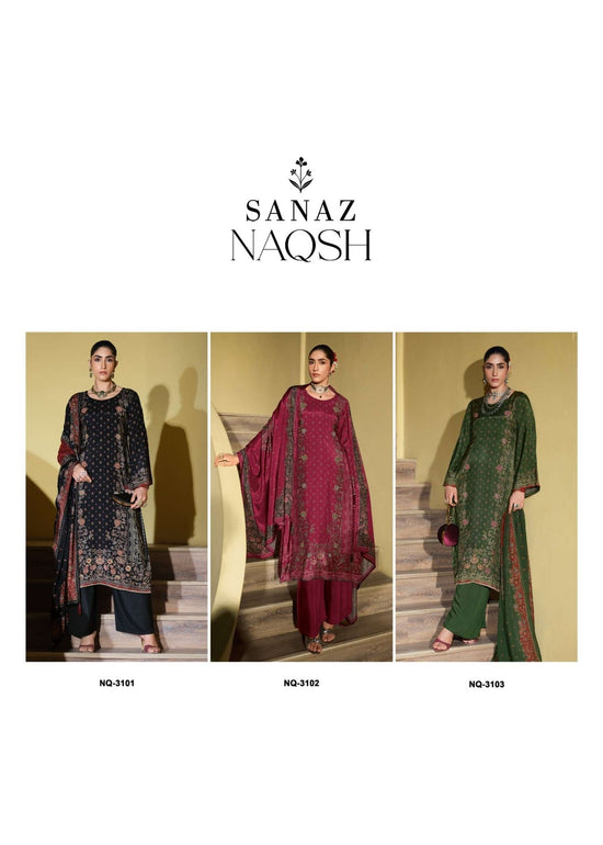 Sanaz Naqsh Viscose Muslin Designer Dress Material - Amrah Wholesale