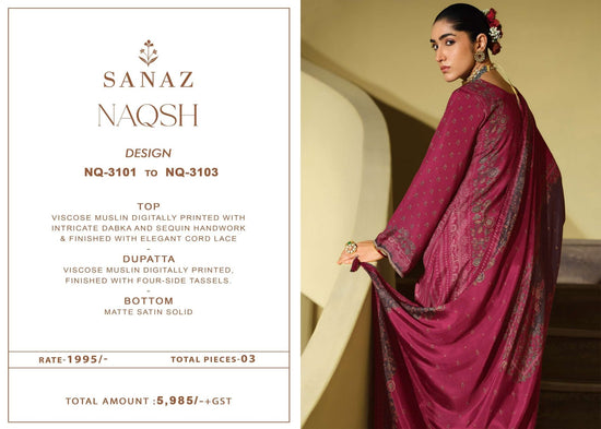 Sanaz Naqsh Viscose Muslin Designer Dress Material - Amrah Wholesale