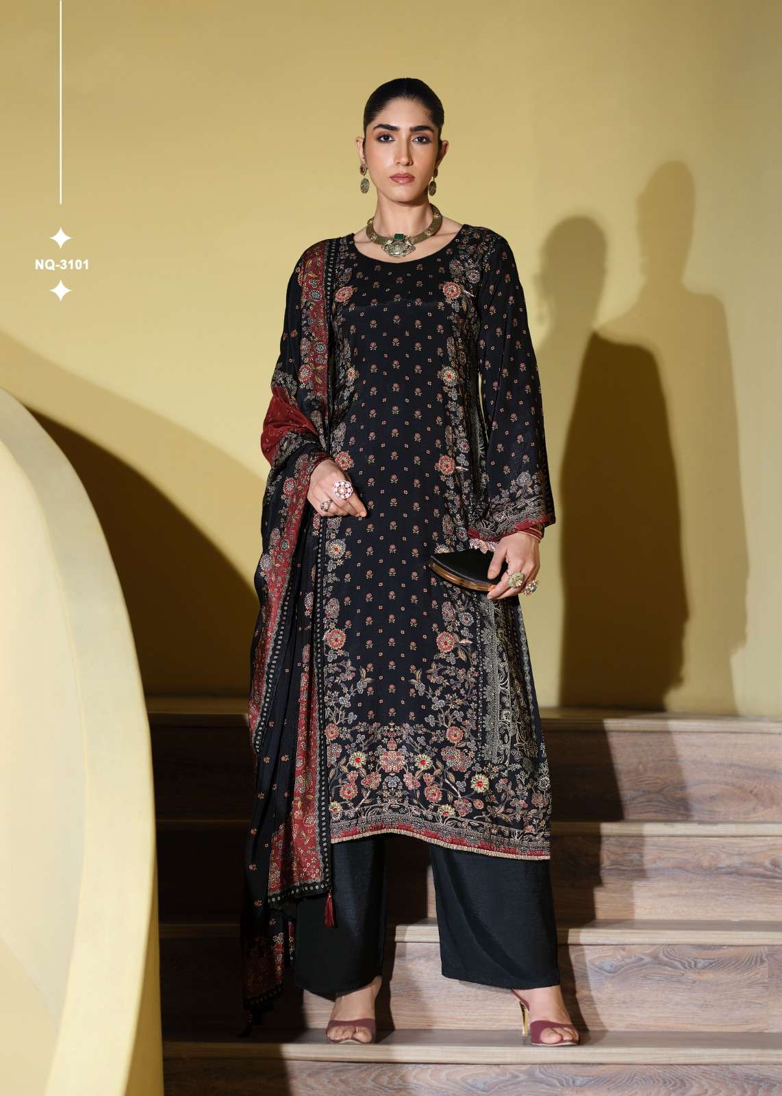Sanaz Naqsh Viscose Muslin Designer Dress Material - Amrah Wholesale