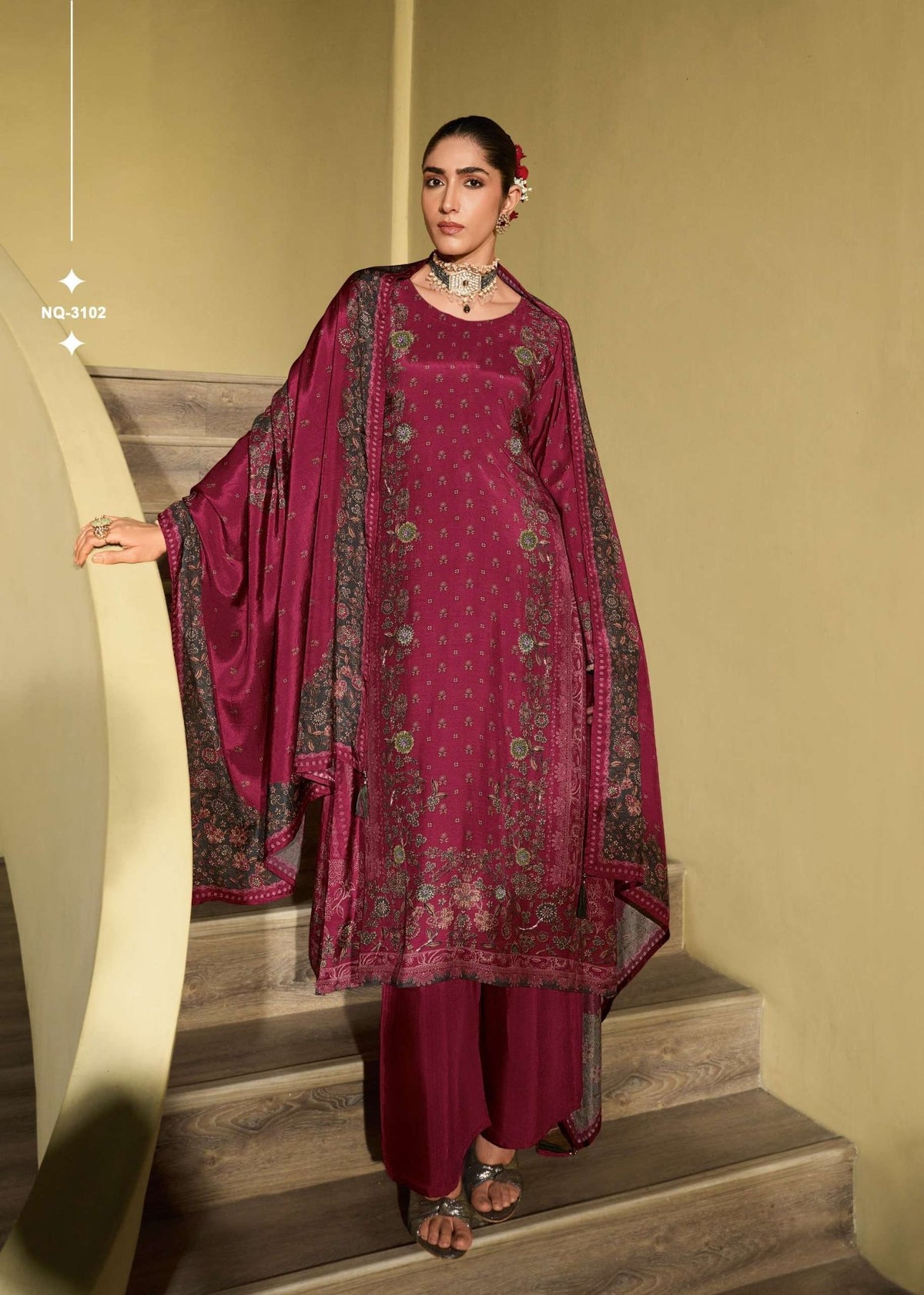 Sanaz Naqsh Viscose Muslin Designer Dress Material - Amrah Wholesale
