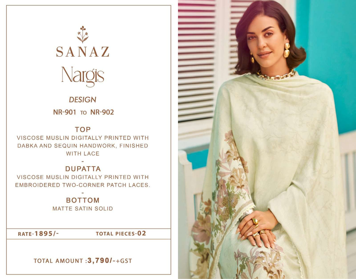 Sanaz Nargis Viscose Muslin Dress Material - Amrah Wholesale