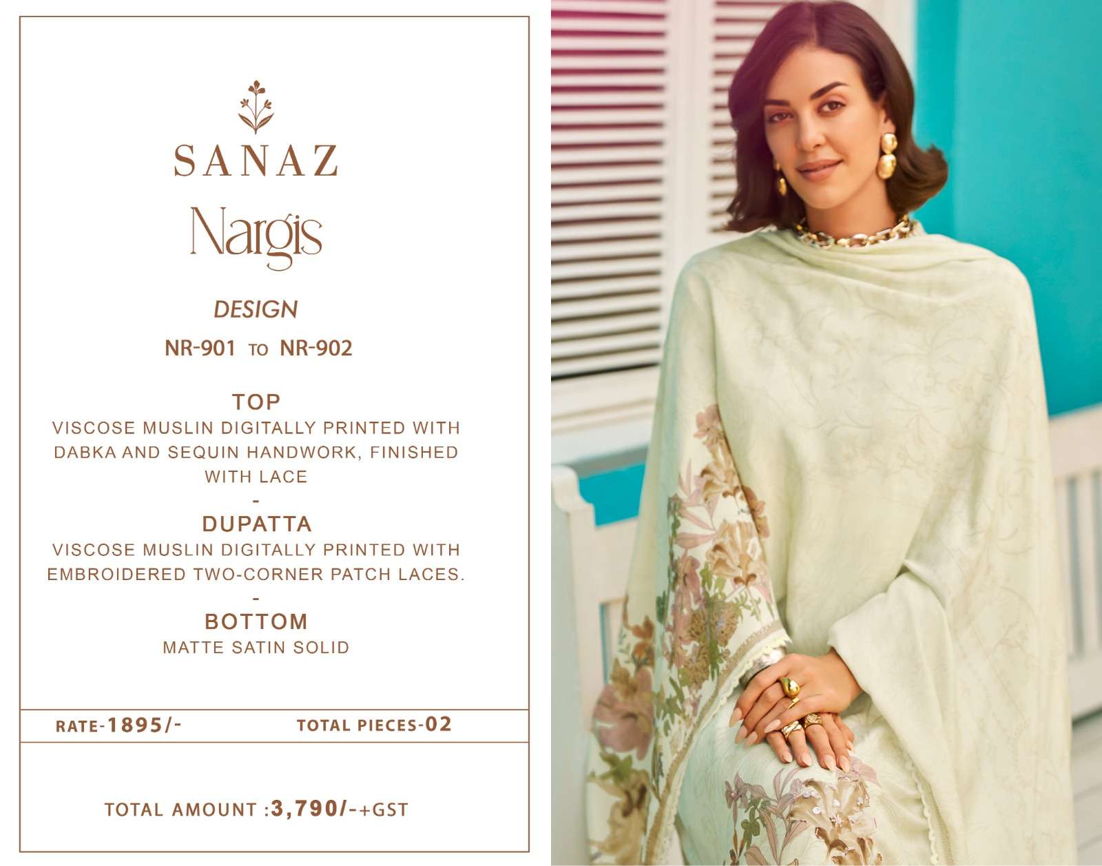 Sanaz Nargis Viscose Muslin Dress Material - Amrah Wholesale
