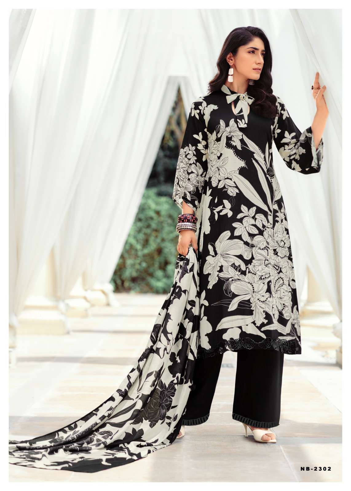 Sanaz Nayaab Viscose Muslin Resham Embroidered Dress Material