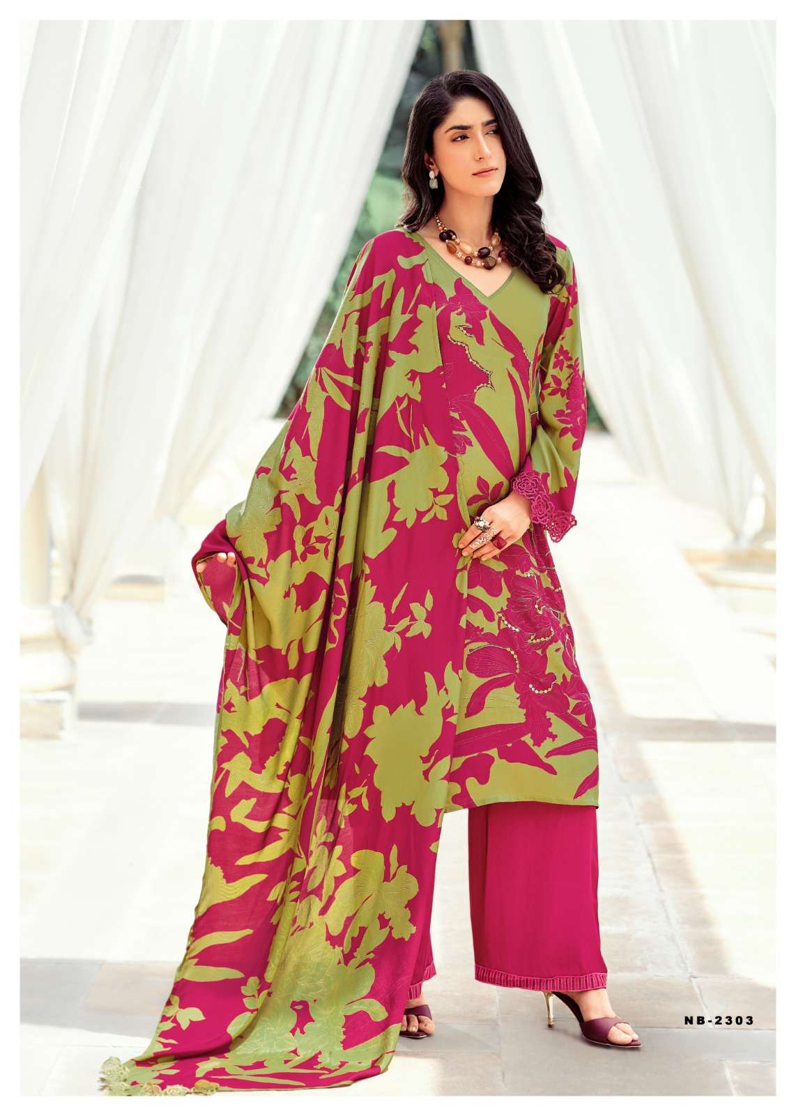 Sanaz Nayaab Viscose Muslin Resham Embroidered Dress Material