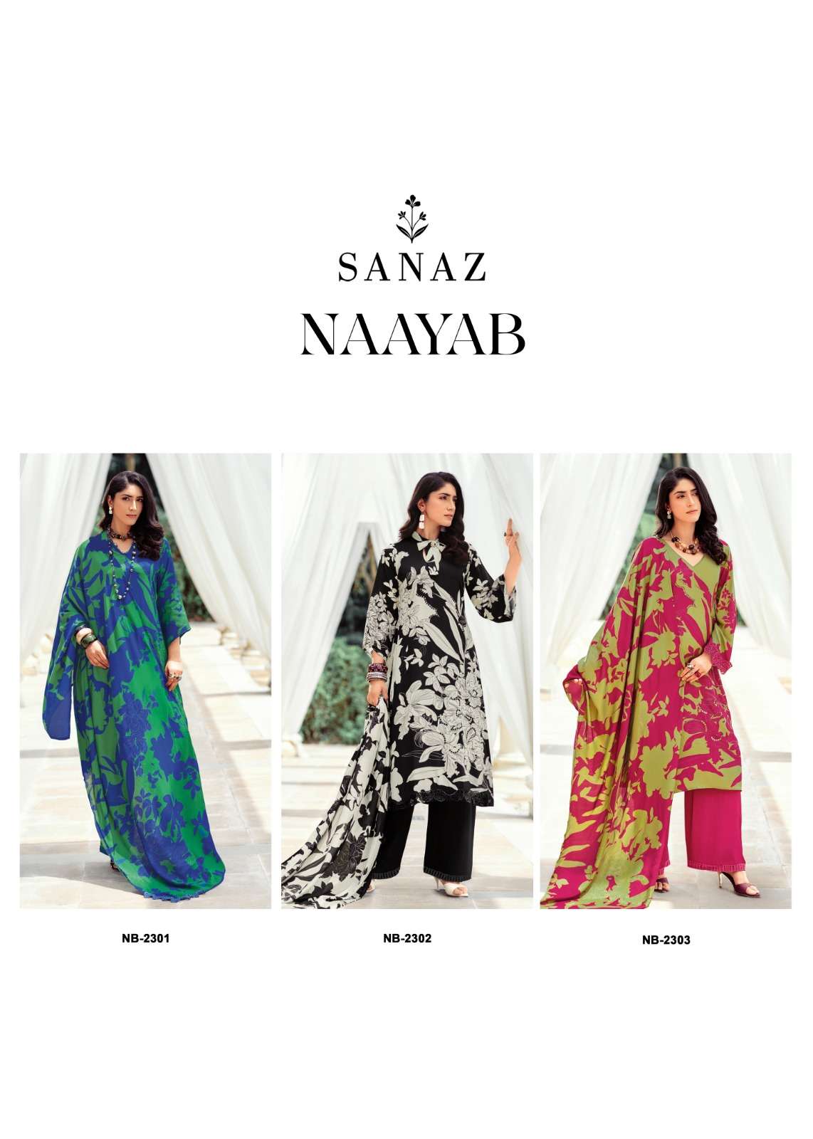 Sanaz Nayaab Viscose Muslin Resham Embroidered Dress Material