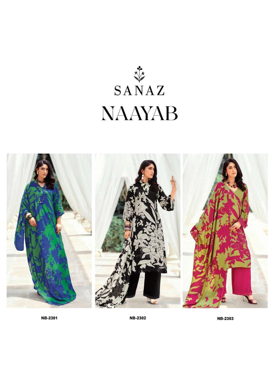 Sanaz Nayaab Viscose Muslin Resham Embroidered Dress Material