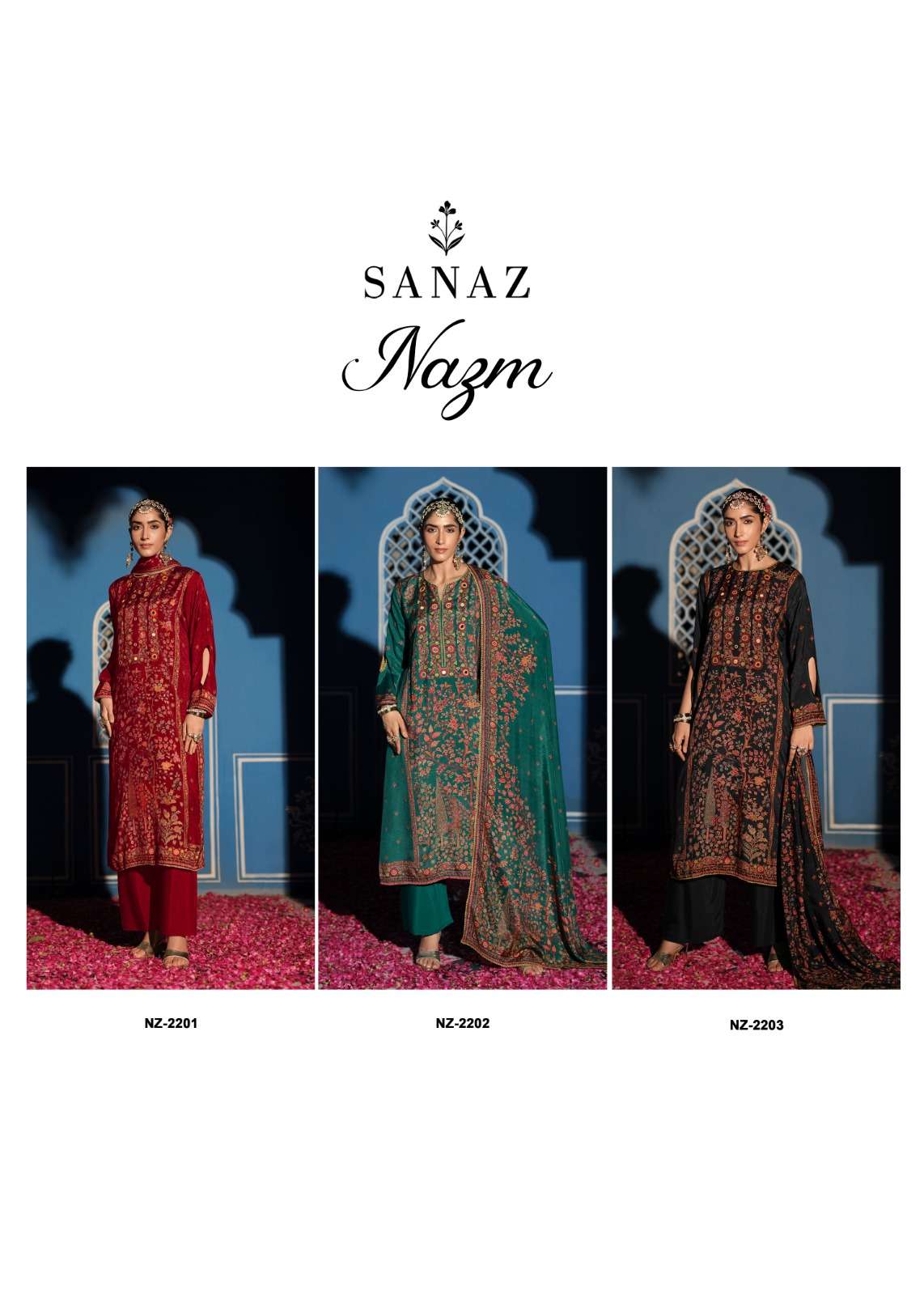 Sanaz Nazm Viscose Muslin Designer Suit - Amrah Wholesale