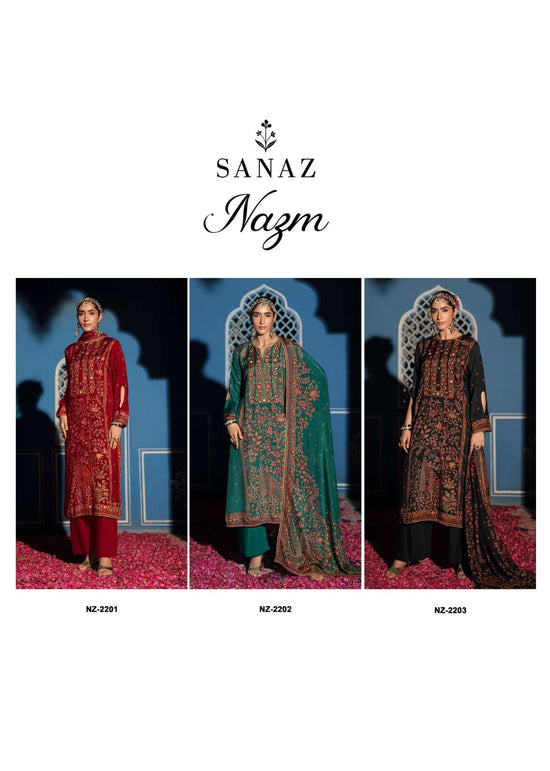 Sanaz Nazm Viscose Muslin Designer Suit - Amrah Wholesale