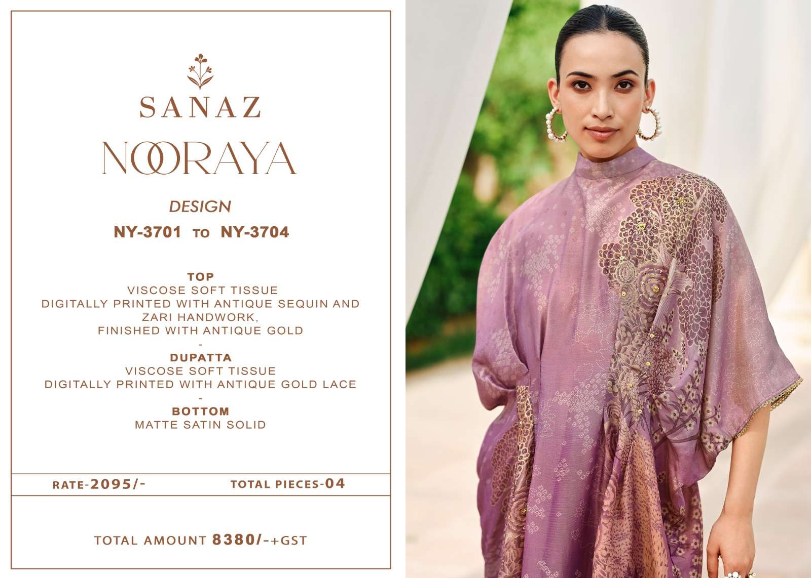 Sanaz Nooraya Viscose Soft Tissue Antique Handwork Dress Material