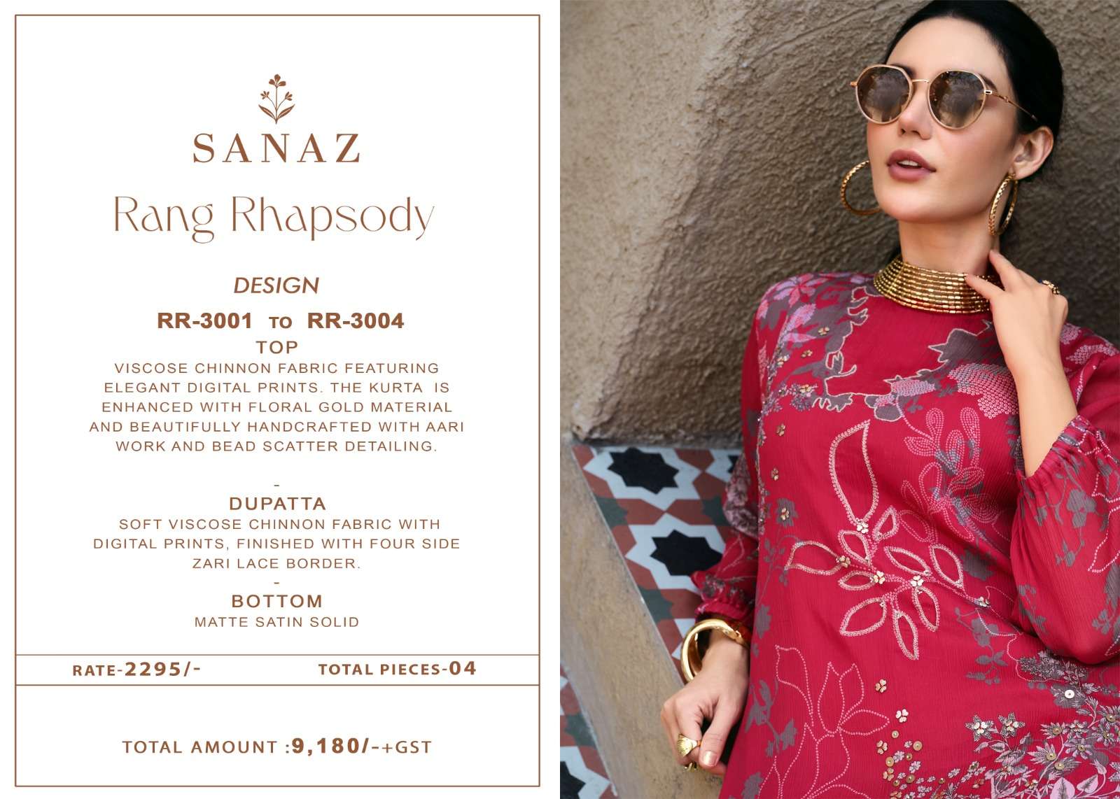 Sanaz Rang Rhapsody Viscose Chinon Dress Material - Amrah Wholesale