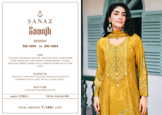 Sanaz Saanjh Viscose Pashmina Digital Printed Dress Material