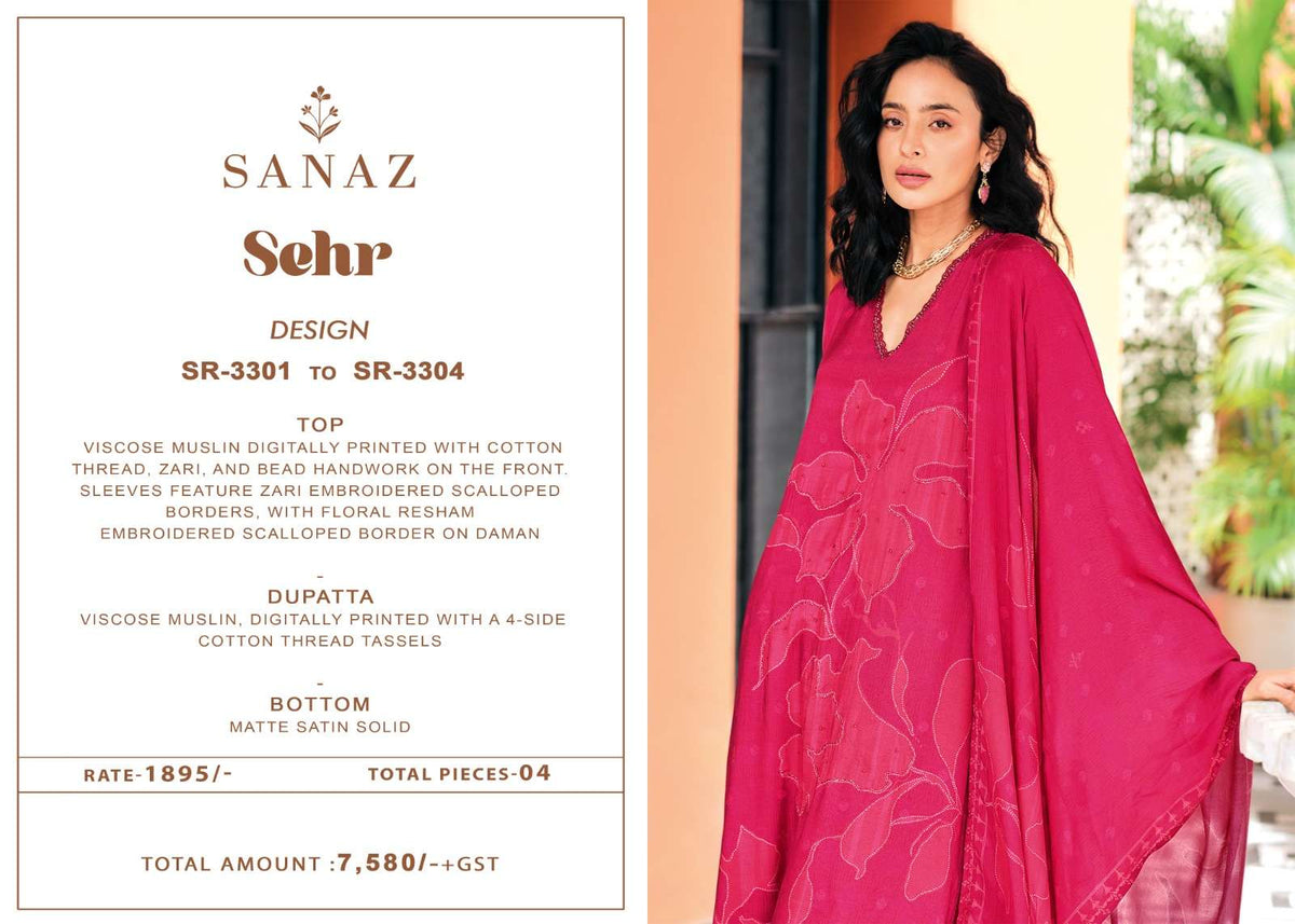 Sanaz Sehr Viscose Muslin Dress Material - Amrah Wholesale