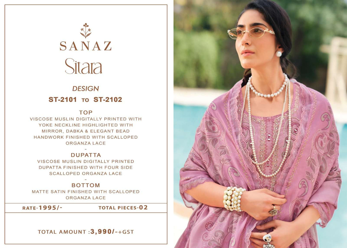 Sanaz Sitara Viscose Muslin Designer Salwar Kameez - Amrah Wholesale