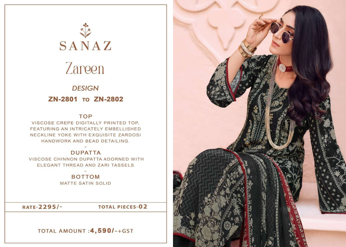 Sanaz Zareen Viscose Crape Digital Printed Pakistani Suit