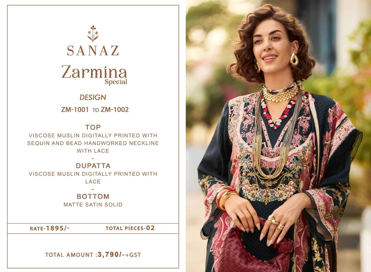 Sanaz Zarmina Special Viscose Muslin Pakistani Suit - Amrah Wholesale