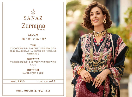 Sanaz Zarmina Special Viscose Muslin Pakistani Suit - Amrah Wholesale