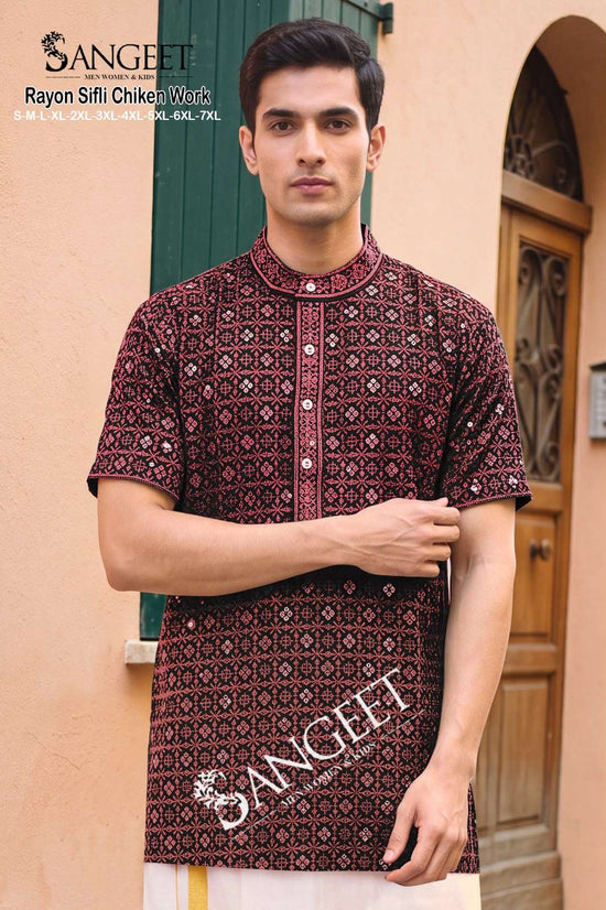 Sangeet Rayon Sifli Vol-2 Rayon Men's Short Kurta - Amrah Wholesale