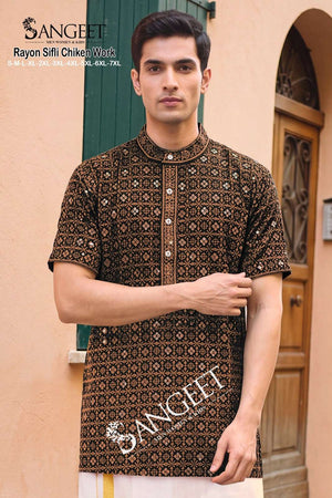 Sangeet Rayon Sifli Vol-2 Rayon Men's Short Kurta - Amrah Wholesale