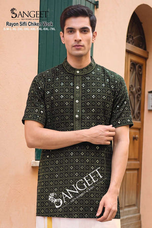 Sangeet Rayon Sifli Vol-2 Rayon Men's Short Kurta - Amrah Wholesale