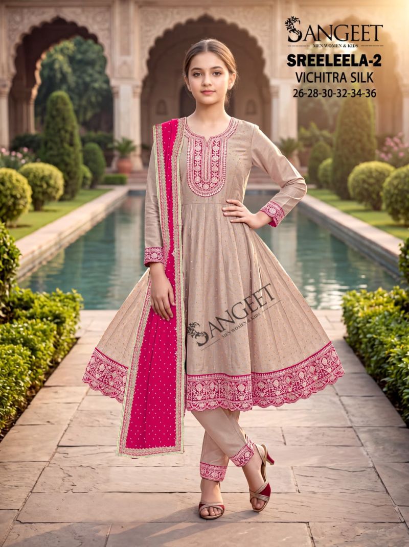 Sangeet Sreeleela Vol 2 Kids Vichitra Silk Girls Ethnic Dress