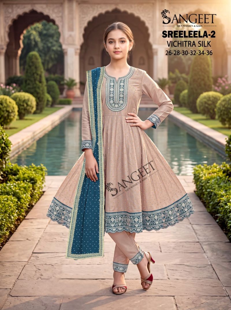 Sangeet Sreeleela Vol 2 Kids Vichitra Silk Girls Ethnic Dress