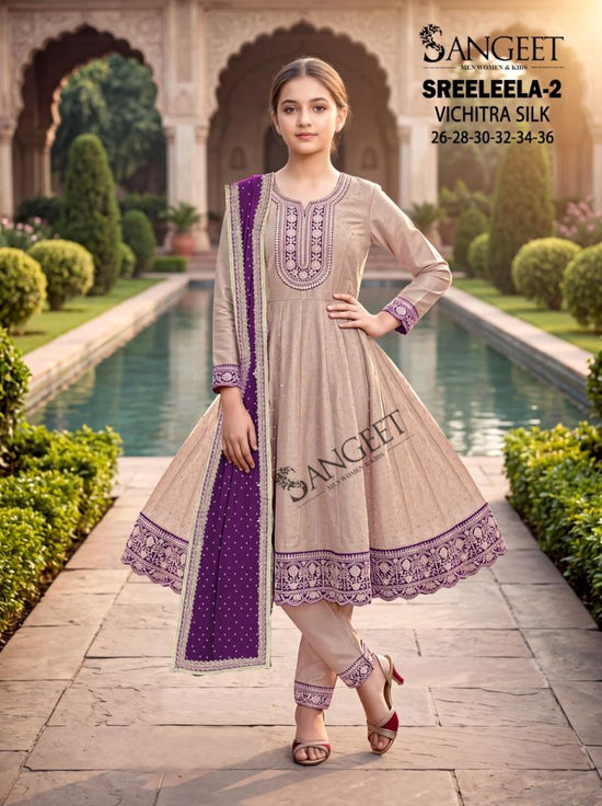 Sangeet Sreeleela Vol 2 Kids Vichitra Silk Girls Ethnic Dress