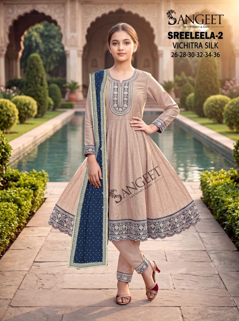 Sangeet Sreeleela Vol 2 Kids Vichitra Silk Girls Ethnic Dress