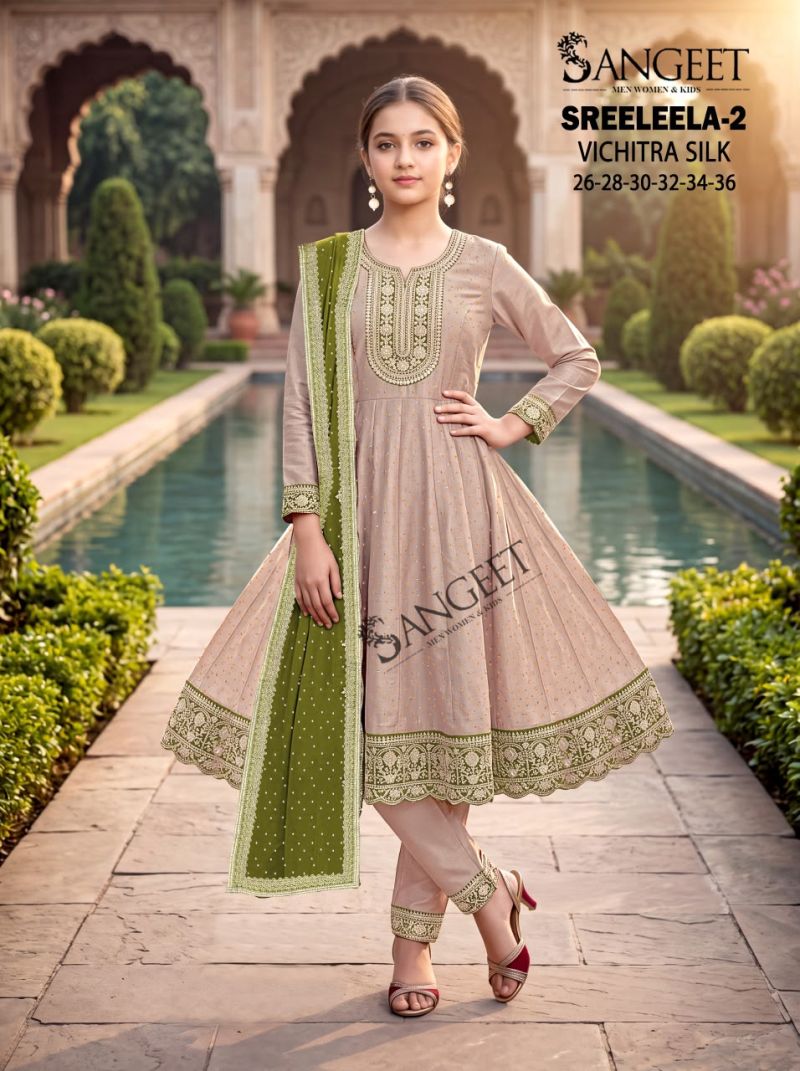 Sangeet Sreeleela Vol 2 Kids Vichitra Silk Girls Ethnic Dress