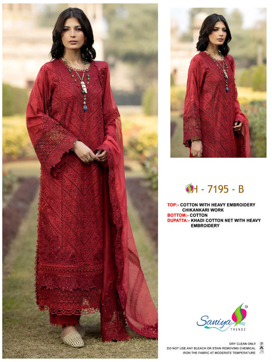 Saniya 7195 A And B Cotton Embroidered Pakistani Suit