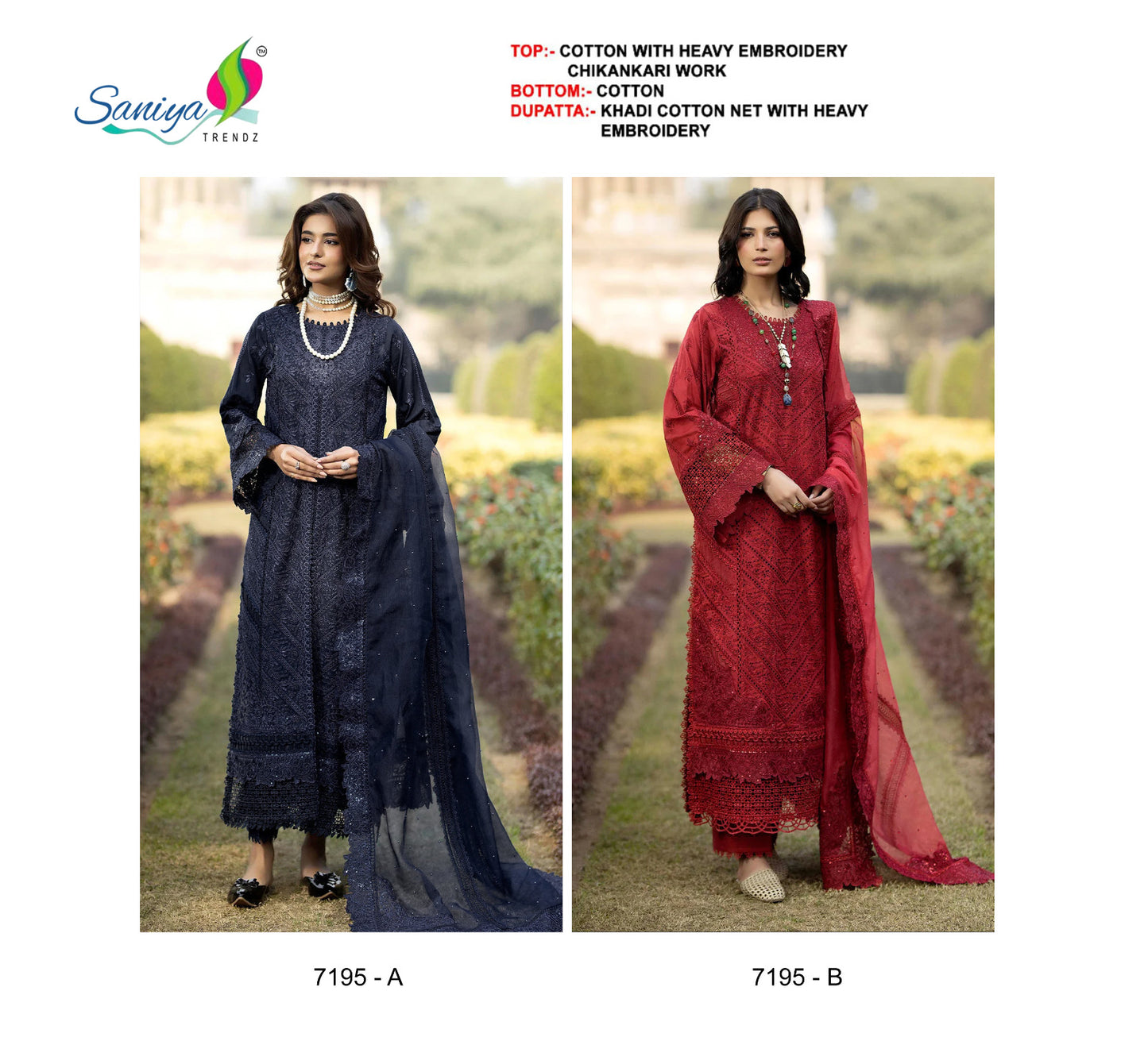 Saniya 7195 A And B Cotton Embroidered Pakistani Suit